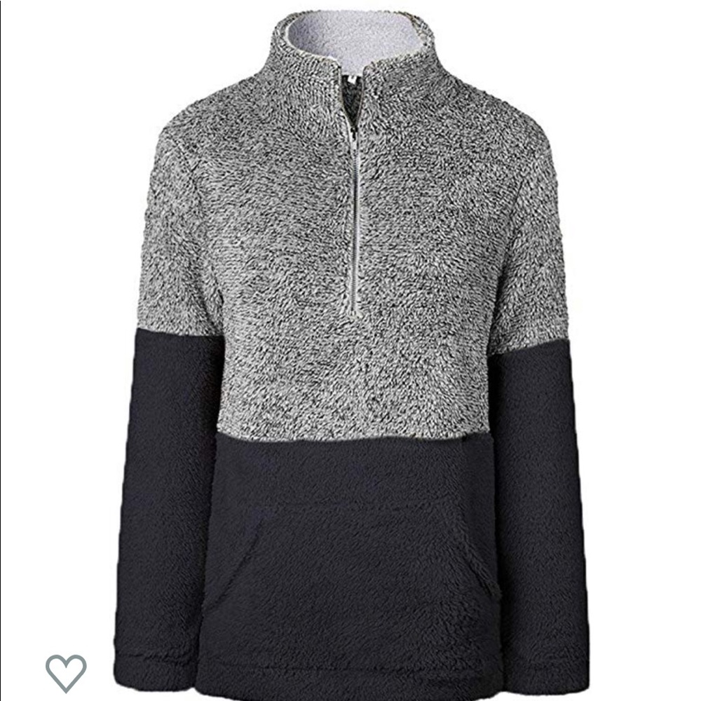Quarter Zip Sherpa Fleece Black and Gray Size M